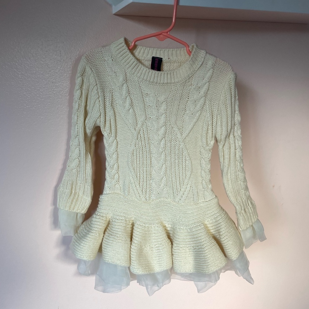 Cream Knit Peplum Sweater Dress